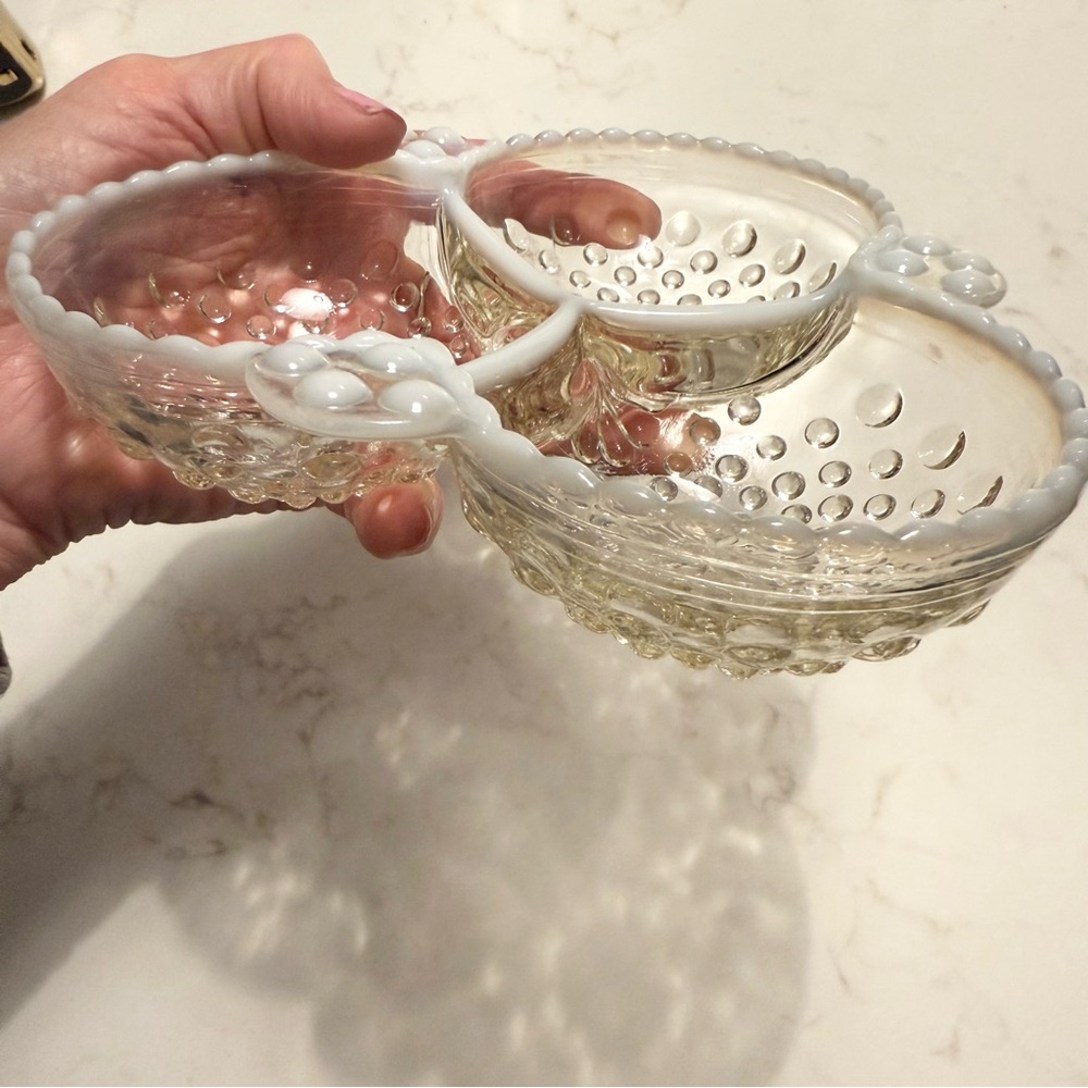 WOW! 5 for $25!! Fenton Hobnail Glass Relish Dish: Moonstone Opalescent - Picture 2 of 10